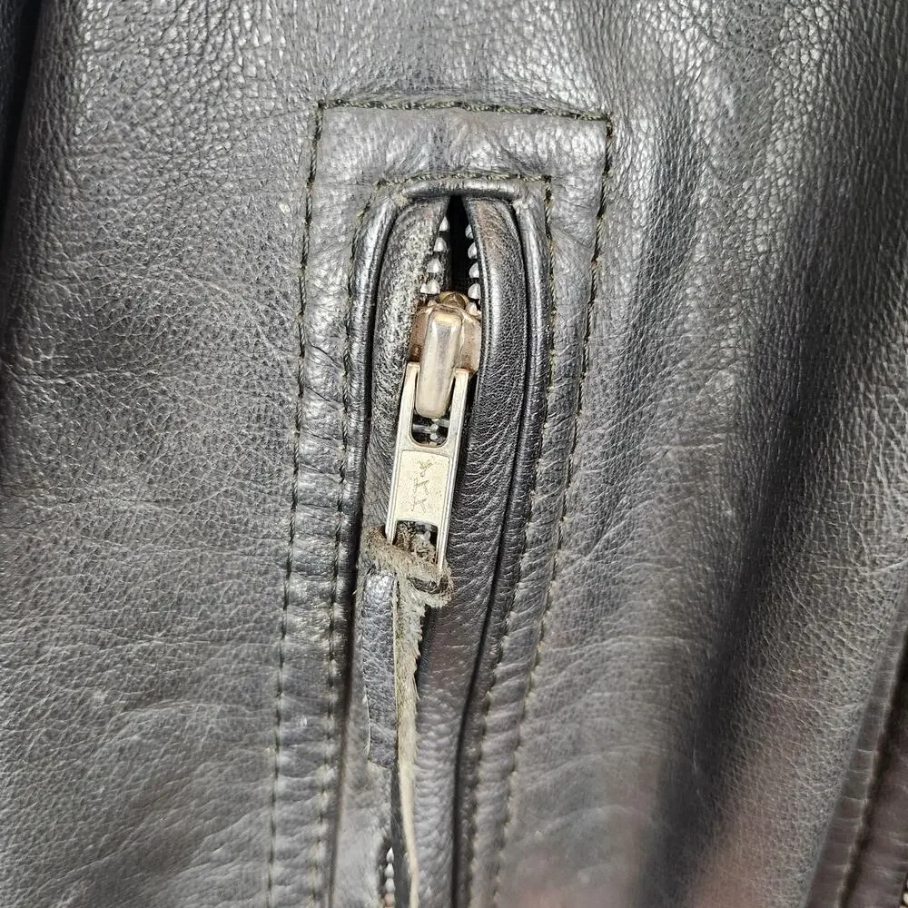 Highway One Harley Davidson Vintage Black Leather Moto Motorcycle Jacket XL